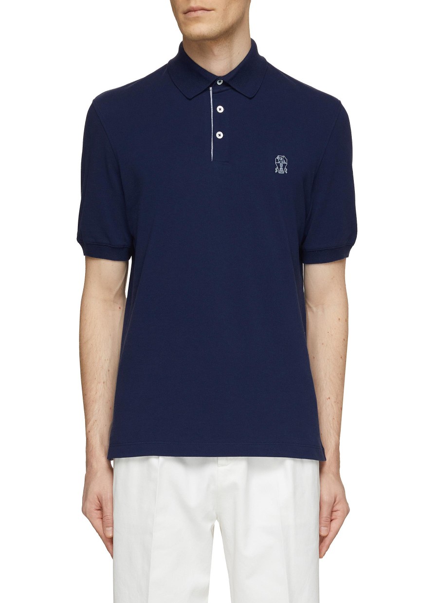 Men BRUNELLO CUCINELLI Polos | Logo Embroidered Cotton Polo Shirt