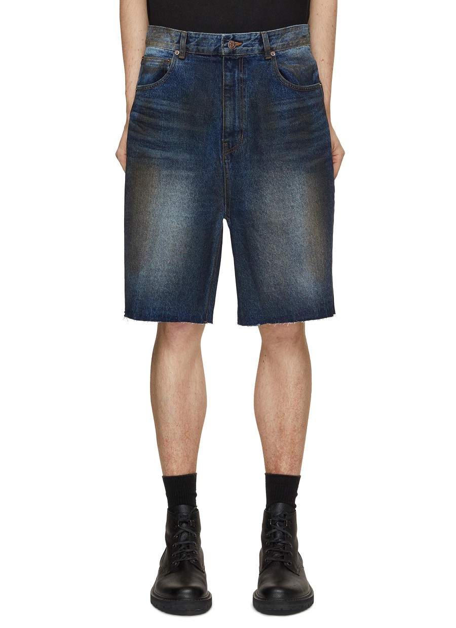 Men WE11DONE Pants | Dark Oil Washed Denim Shorts