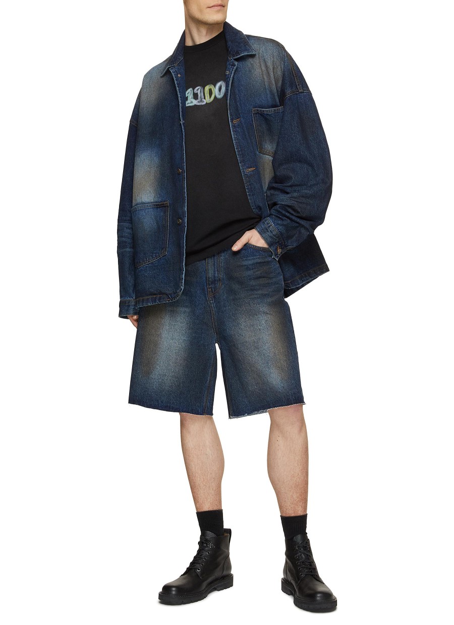 Men WE11DONE Pants | Dark Oil Washed Denim Shorts