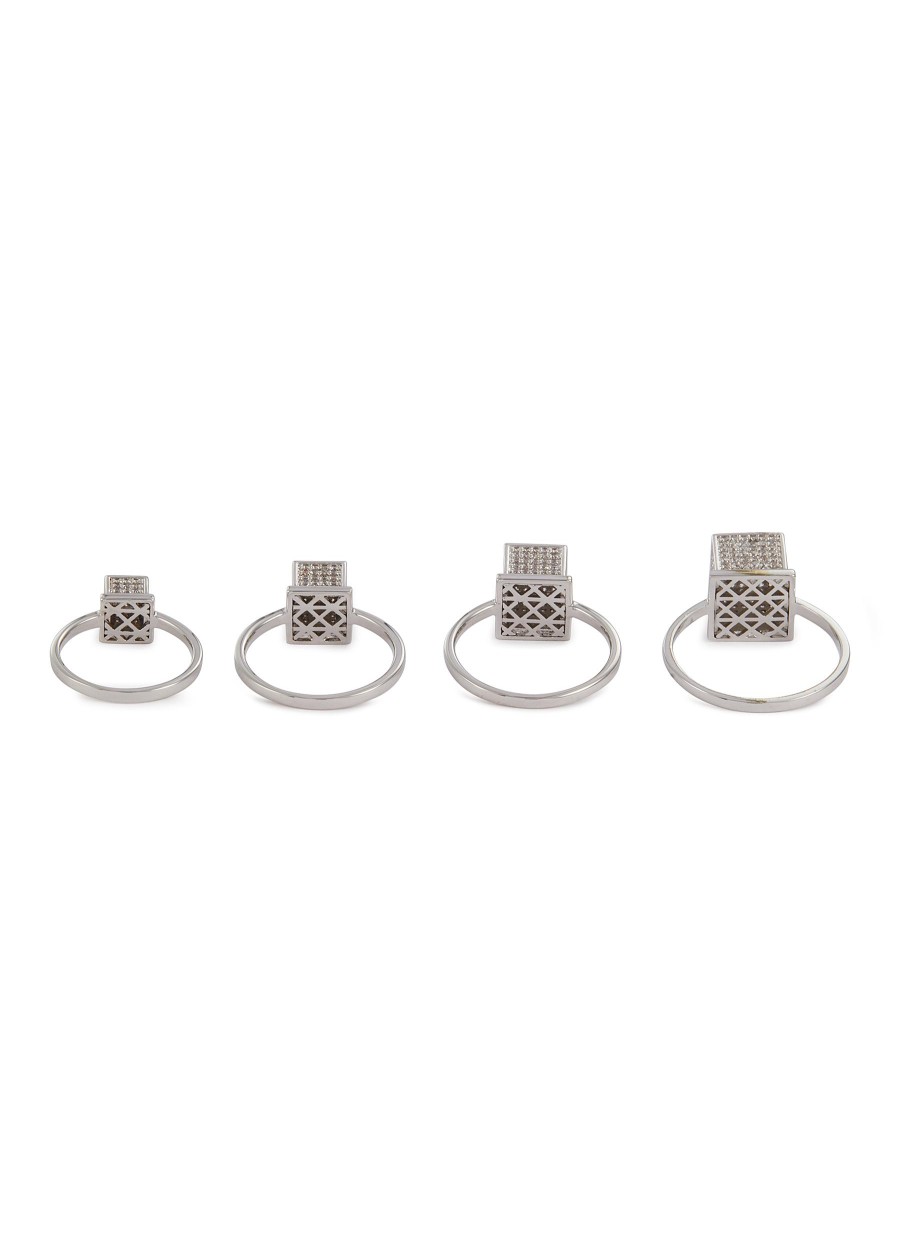 Women EDDIE BORGO Fashion Jewellery | Graduated Cube Silver Toned Metal Ring Set