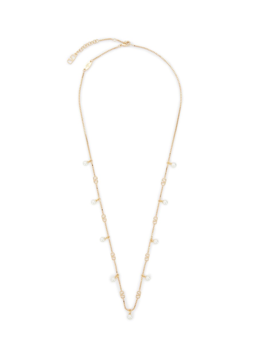 Women VALENTINO Fashion Jewellery | Vlogo Signature Pearl Brass Necklace