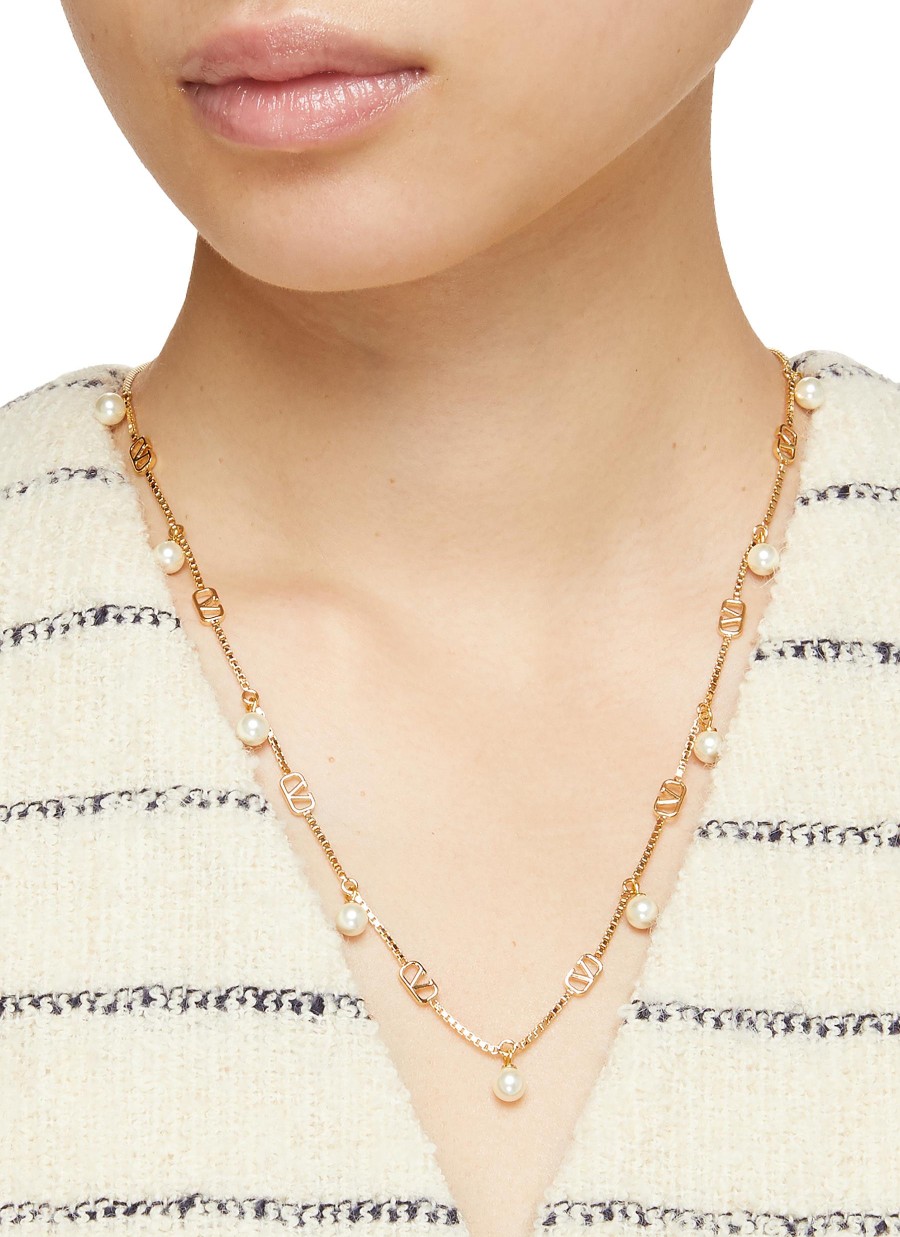 Women VALENTINO Fashion Jewellery | Vlogo Signature Pearl Brass Necklace