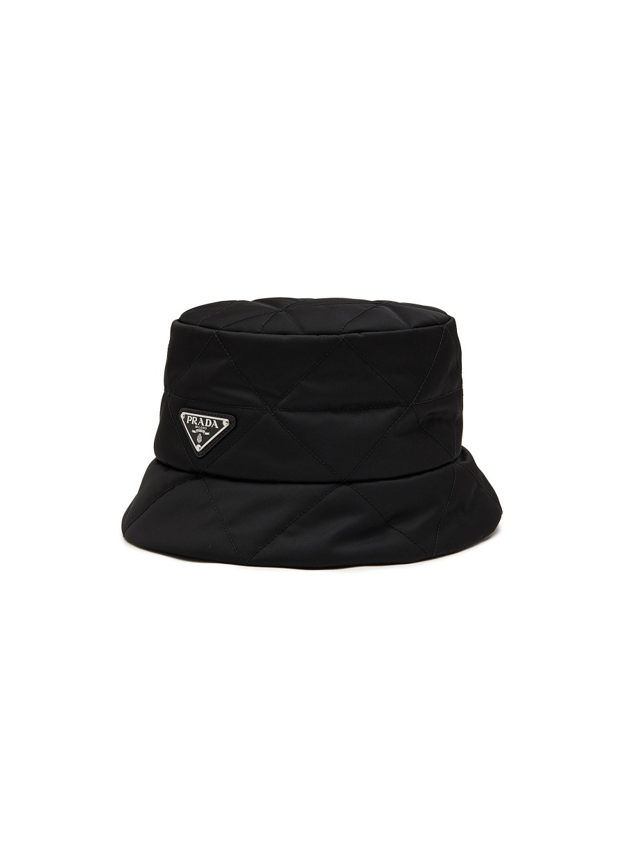 Men PRADA Hats & Gloves | Enamelled Metal Triangular Logo Quilted Bucket Hat