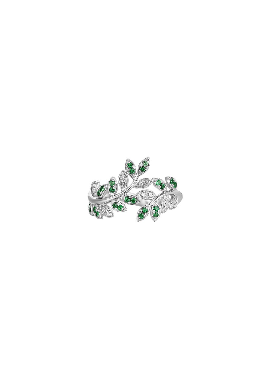 Women LC COLLECTION JEWELLERY Fine Jewellery | Neo Romantic Mistletoe Leaf Diamond Tsavorite 18K White Gold Ring