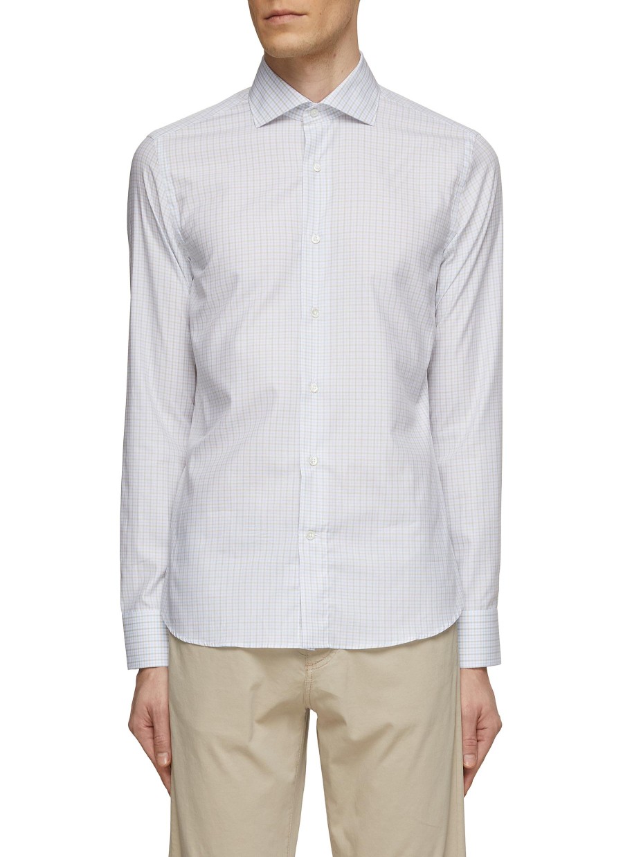 Men CANALI Shirts | Spread Collar Check Cotton Shirt