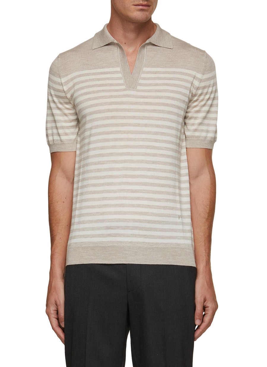 Men ISAIA Polos | Contrast Stripe Knit Polo