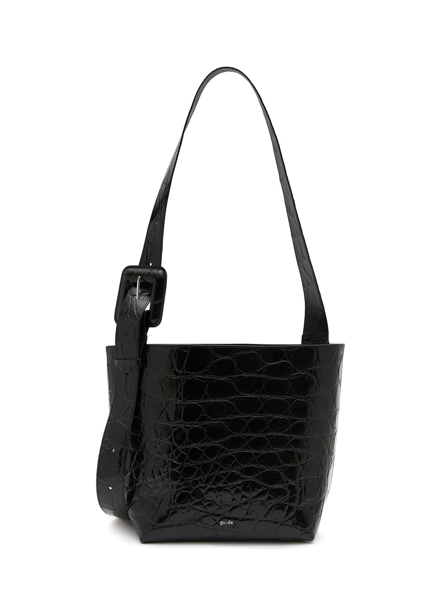 Women GU_DE Tote Bags | Kate' Buckled Strap Crocodile Embossed Leather Tote Bag