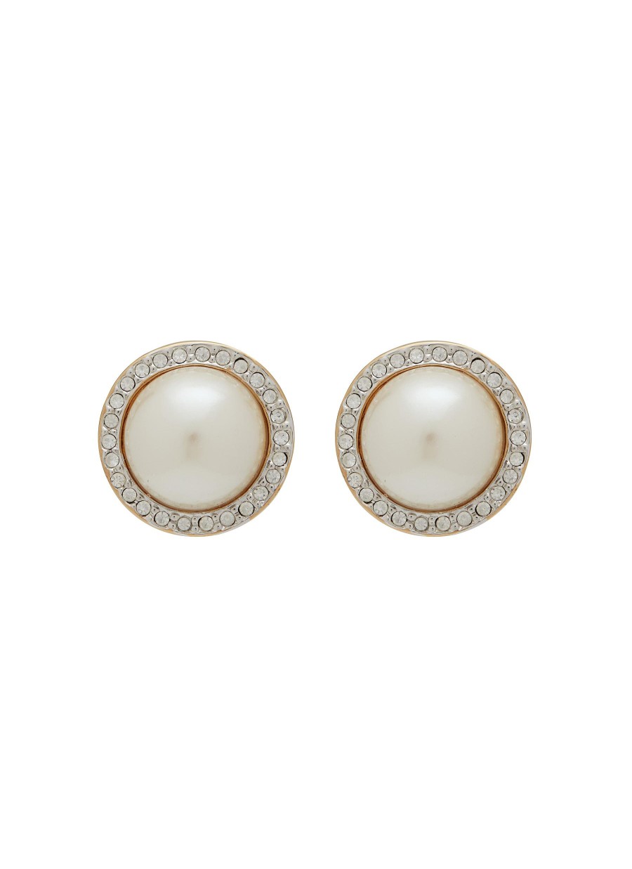 Women LANE CRAWFORD VINTAGE ACCESSORIES Vintage Accessories | Vintage Carloee Gold Tone Faux Pearl Clip On Earrings