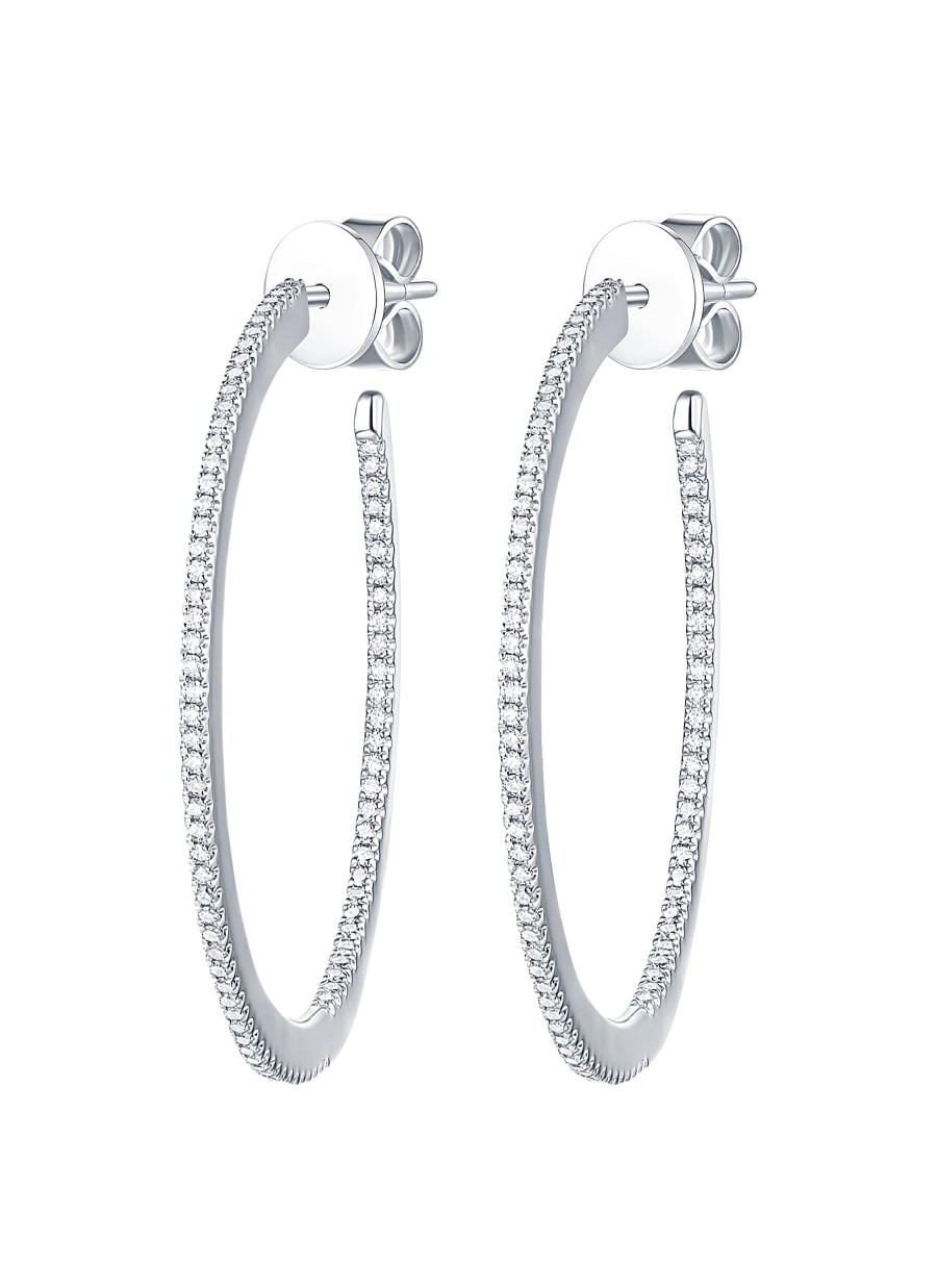 Women LC COLLECTION JEWELLERY Fine Jewellery | 14K White Gold Diamond Hoop Earrings