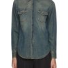 Men SAINT LAURENT Shirts | Snap Buttoned Western Denim Shirt