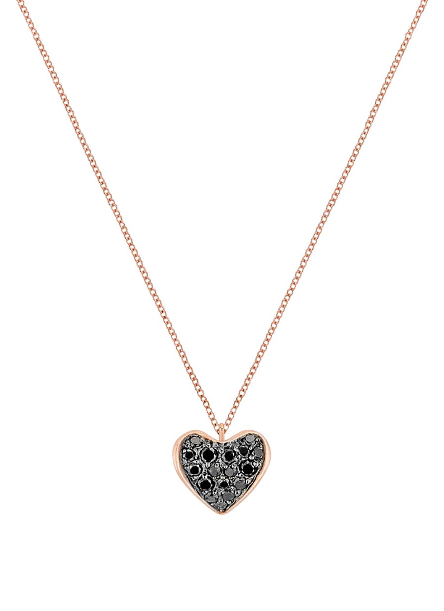 Women KORLOFF Fine Jewellery | Korlove 18K Rose Gold Black Diamond Heart Pendant Necklace