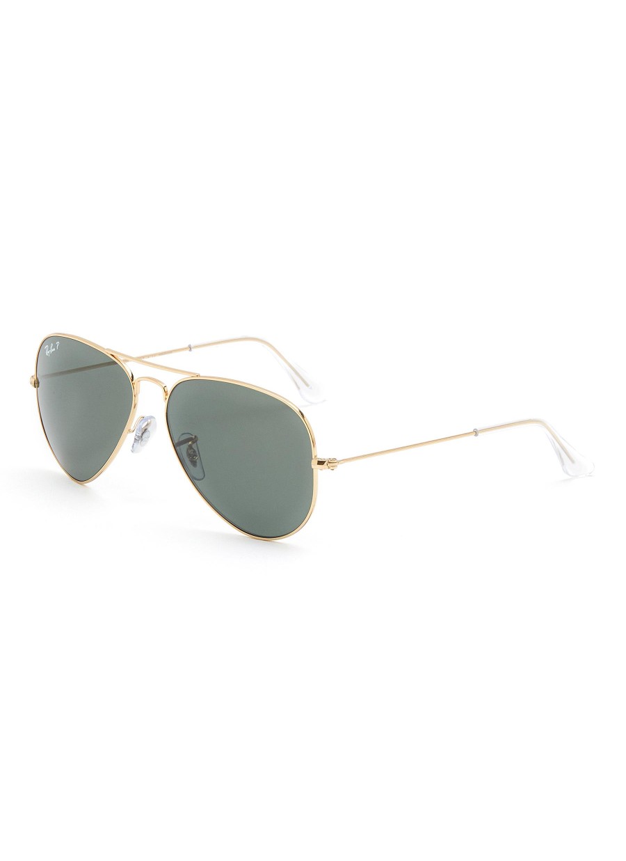 Women RAY BAN Eyewear | Aviator Large Metal Frame Metal Temple Green Polarized Lens Sunglasses