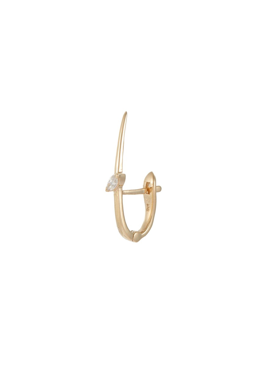 Women MÉTIER BY TOMFOOLERY Fashion Jewellery | Large Skinny Point 9K Yellow Gold Diamond Huggie Earring