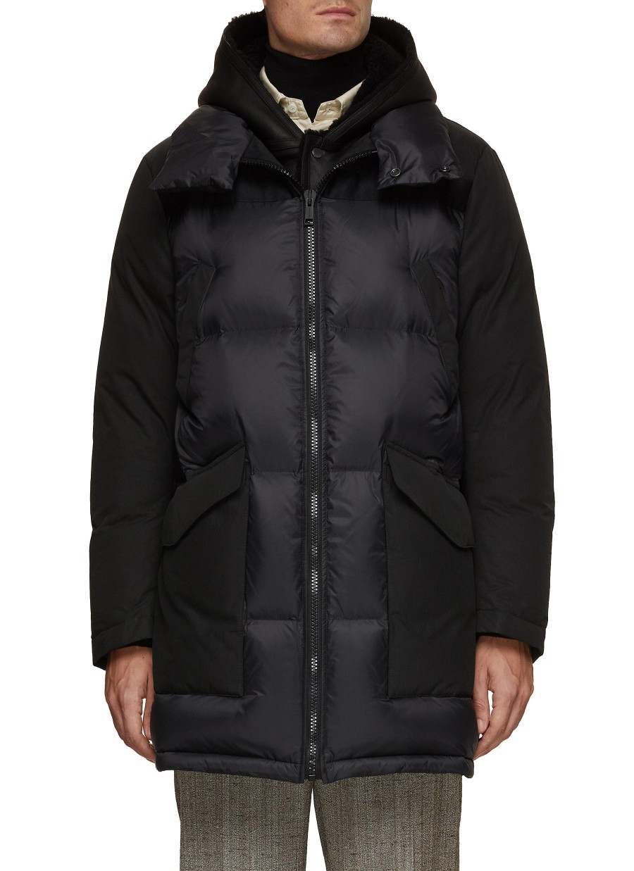 Men YVES SALOMON Coats | Removable Shearling Hooded Bib Puffer Coat